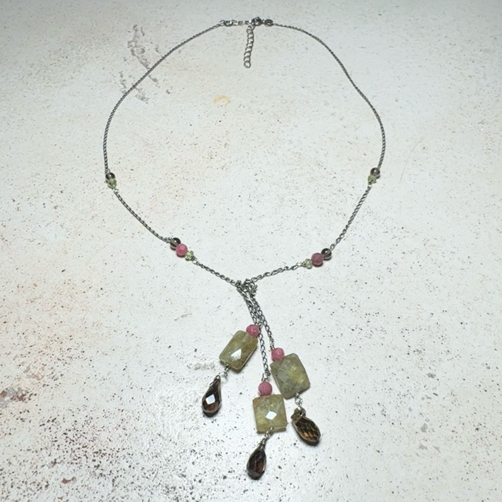 Vintage Sterling Silver Y-Drop Gemstone Necklace